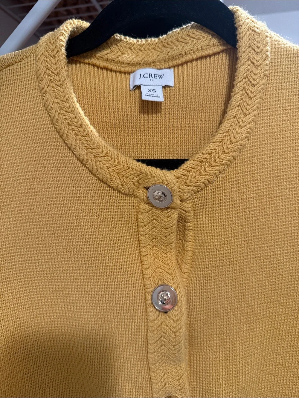 J. Crew Mustard Yellow lady jacket Braided-Trim Knit Cardigan 100% cotton